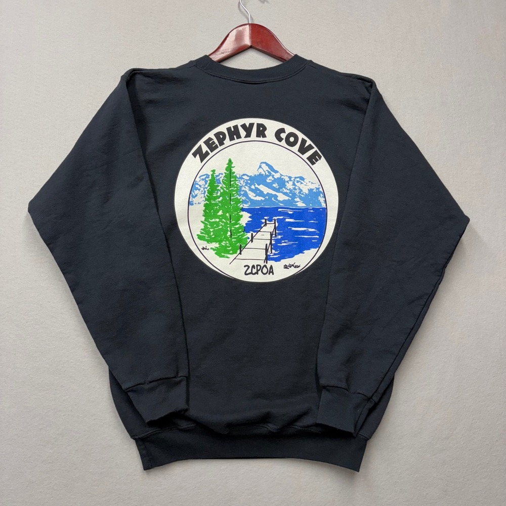 Port and Company Sweatshirt Unisex S Black Zephyr Cove Lake Tahoe Y2K Graphic